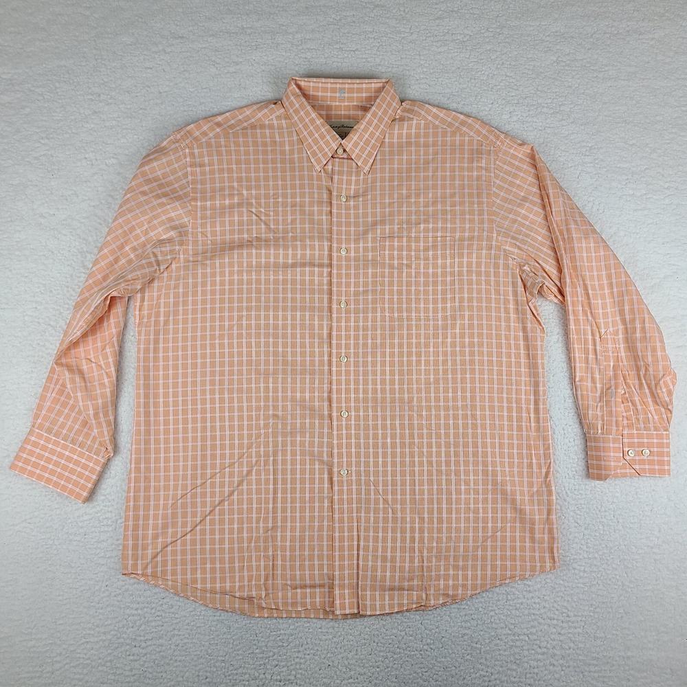 Tommy Bahama Shirt Mens 17 32/33 Orange Check Plaid Dress Button Down